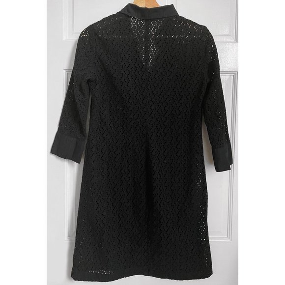 Talbots Shirt Dress Black Eyelet  3/4 Sleeve Collar Lace Cover Up Casual Sz 4 - Picture 6 of 6